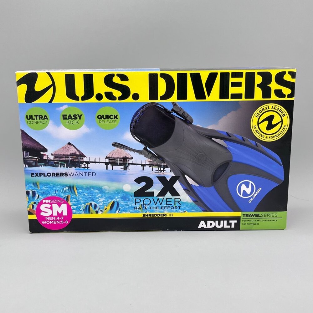 U.S. Divers Adult Shredder Fin Travel SM Size 5-8 Women/4-7 Men Blue Black